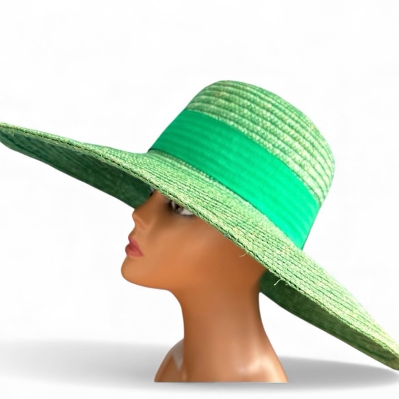 Patty Petité Galt Accessories - Vintage Italian Straw Sun Hat-Patty Petité Galt-Wide Brim Green Garden Party Hat